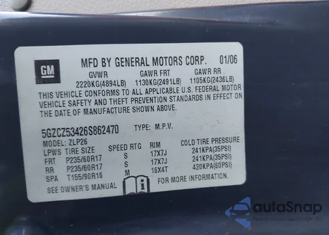 2006 Saturn Vue V6 z USA, uszkodzony, nr VIN 5GZCZ53426S862470